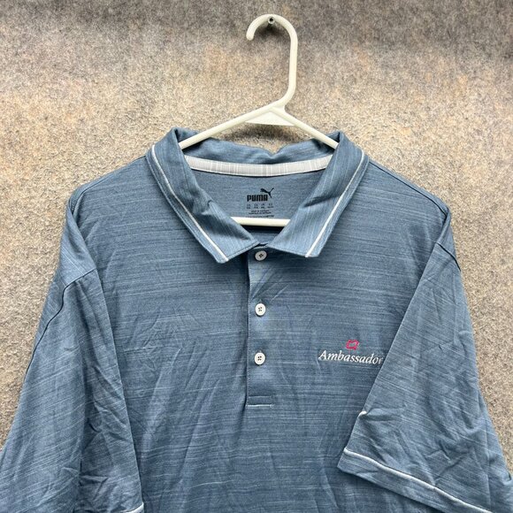 Puma Polo Shirt Mens XXL Blue Heather Ambassador Golf logo Golfer Stretch - Picture 6 of 10